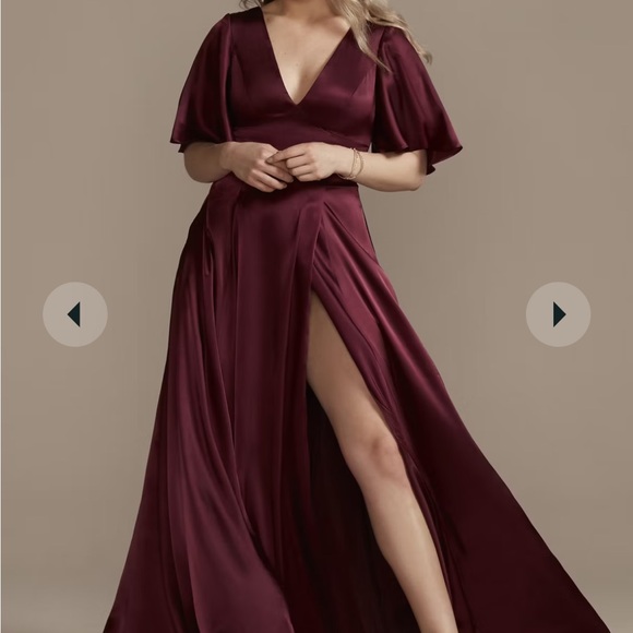 David’s bridal Charmeuse Flutter-Sleeve A-Line Dress - Picture 1 of 4